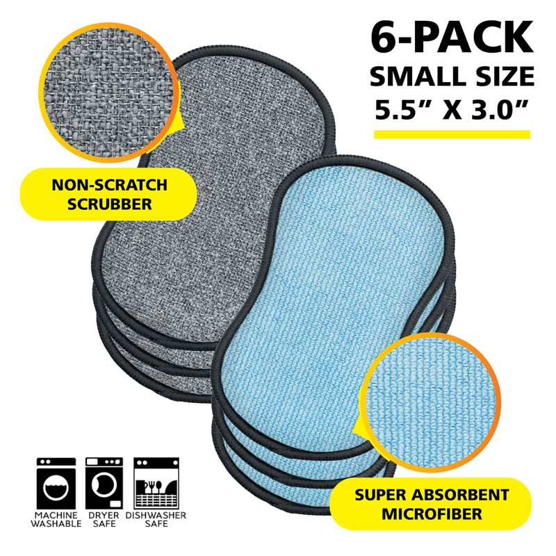Original Scrub-N-Wipe Pad by Tuff-Scrub, 6-Pack, Microfiber, Multi-Surface, Non-Scratch, Dual-Sided,