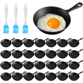 Remerry 30 Sets 4 Inches Cast Iron Skillets Mini Black Iron Nonstick Frying Pan Small Sizzling Plate Egg Pan Cast Iron Pot Bundle with Oil Brush for Indoor and Outdoor Restaurant Kitchen