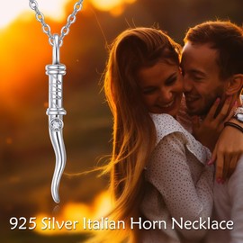 Vadmans Italian Horn Necklace Sterling Silver Horn Necklace Lucky Charm Italian Protection Amulet Pendant Jewellery for Women, Sterling Silver, Cubic Zirconia