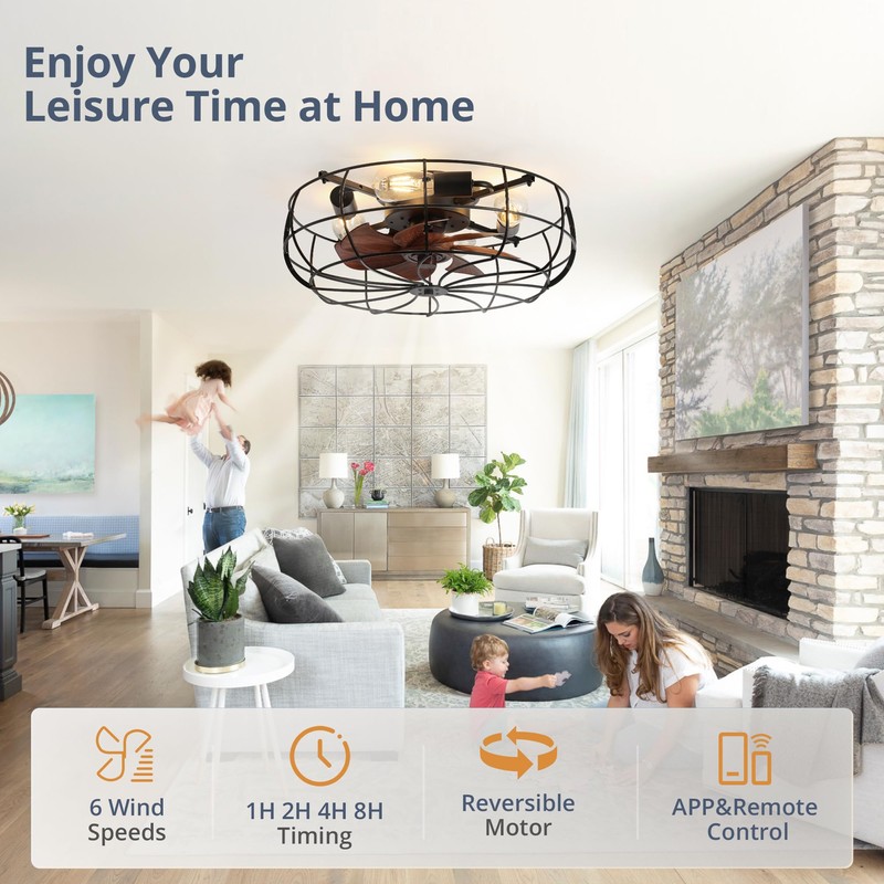 LEDIARY 20" Caged Ceiling Fans with Lights and Remote, Flush