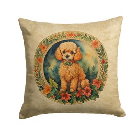 Caroline's Treasures DAC2408PW1818 Poodle Christmas Flowers Throw Pillow Machine Washable, Indoor Outdoor Decorative Pillow for Couch, Bed or Patio, 18Hx18W