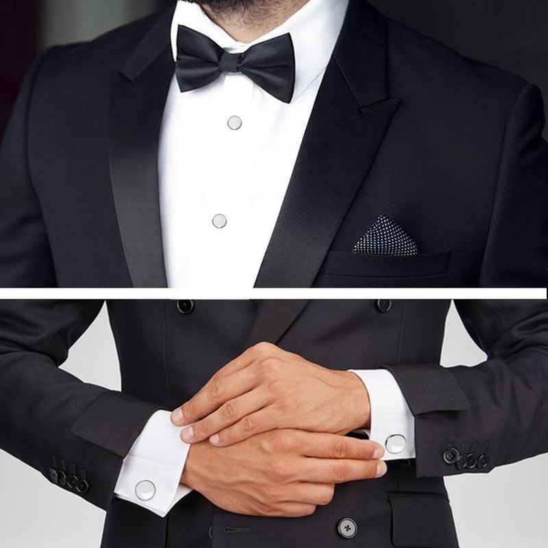 White Silver Tuxedo Studs and Cufflinks Set, Mens Cufflinks and