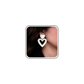 Atentuyi Boho White Acrylic Heart Drop Earrings Silver Double Heart Stud Earrings Hollow Heart Dangle Earrings Vintage Love Heart Shaped Earrings Jewellery for Women and Girls