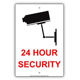 24 Hour Security with Graphic Camera Surveillance Property Safety Alert Caution Warning Aluminum Metal Tin 8"x12" Sign Plate