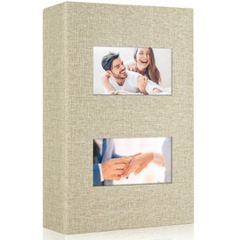 MSTONAL Photo Album 4x6 300 Pockets for Wedding Gifts, Linen Hardcover Memory Book with Front Window for Family Anniversary School Baby Travel Pictures Holds 300 Horizontal Photos, Beige