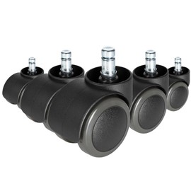 hjh OFFICE, 619030, Castors, Wheels for office, executive chairs, ROLO FREE, black, , Set of 5 x special castors for hard floors 10 mm pin, 50 mm diameter wheel e.g. parquet, laminate, tile or stone floor, no brakes, caters