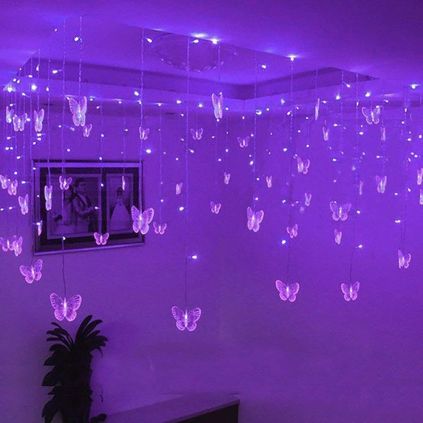 Lainin String Lights 11.5FT 96 LED Curtain Lights 18 Butterfly Drops Twinkle Lights 8 Modes Fairy String Lights for Party Indoor Outdoor Room Garden Wall Wedding Christmas Xmas Decorations (Purple)