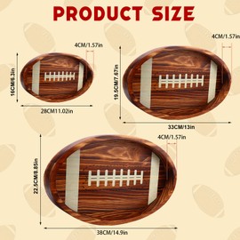 3Pcs 15" 13" 11" Football Serving Trays Football Shaped Wooden Serving Tray Oval Wood Platter Wooden Serving Platter Oval Charcuterie Plate Board Wood Cheese Plate Fruit Wood Tray for Game Party Decor
