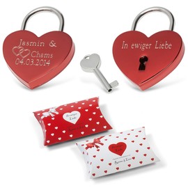 Remmo&Love Heart Red Love Lock Elegant Heart Lock Heart Shape High Gloss with Key and Engraving Wedding Gift Birthday Gift Love Gift Valentine's Day Gift Love Valentine's Day Anniversary Birthday