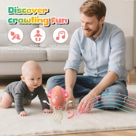 JZUVNEZ Interactive Dancing Octopus Baby Toy, Electric Crawling Tummy Time Toy,Rechargeable Music Sensory Toy Dancing Squid for Boys,Girls, Great Gifts for Birthday,Christmas(Pink)