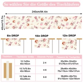 Yibat Table Runner Easter Pink Easter Decoration Easter Seasonal Pink Rabbit Spring Easter Kitchen Table Decoration Holiday Party Decor 40 x 240 cm