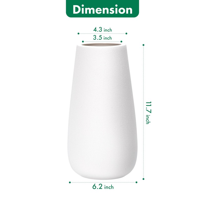 D'vine Dev 12 Inch Ivory Elegant Oval Ceramic Vase for