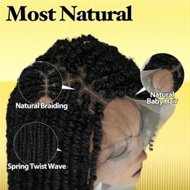 RAHELMO 12" Single Full Lace Wig Passion Twist Square Parted Knotless Braided Wigs for Black Women Synthetic Lace with Natural Baby Hair (#1B Off Black)