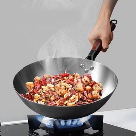 VONOTO Carbon Steel Wok Pan, Wok Pan with Handle, Traditional Woks (13 inch)