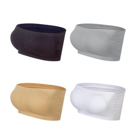 Lemef Women Seamless Bandeau Strapless Bras Stretch Tube Top Non Padded (Black&White&Nude&Grey, 3X-Large)