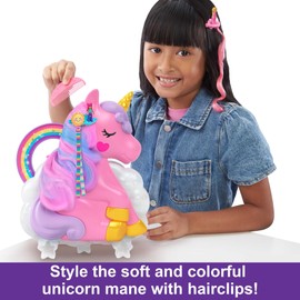 Polly Pocket 2-in-1 Playset, Rainbow Unicorn Salon Styling Head, 2 Polly Pocket Dolls, 20 Toy Accessories, Toys for Ages 4 and Up, One Polly Pocket Playset, HMX18