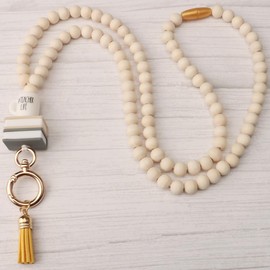 UGELOKI 2024 Teacher Lanyard with ID Holder, Fashion Wood Beaded Lanyard for Key, Super Cute Boho Breakaway Lanyard for Women