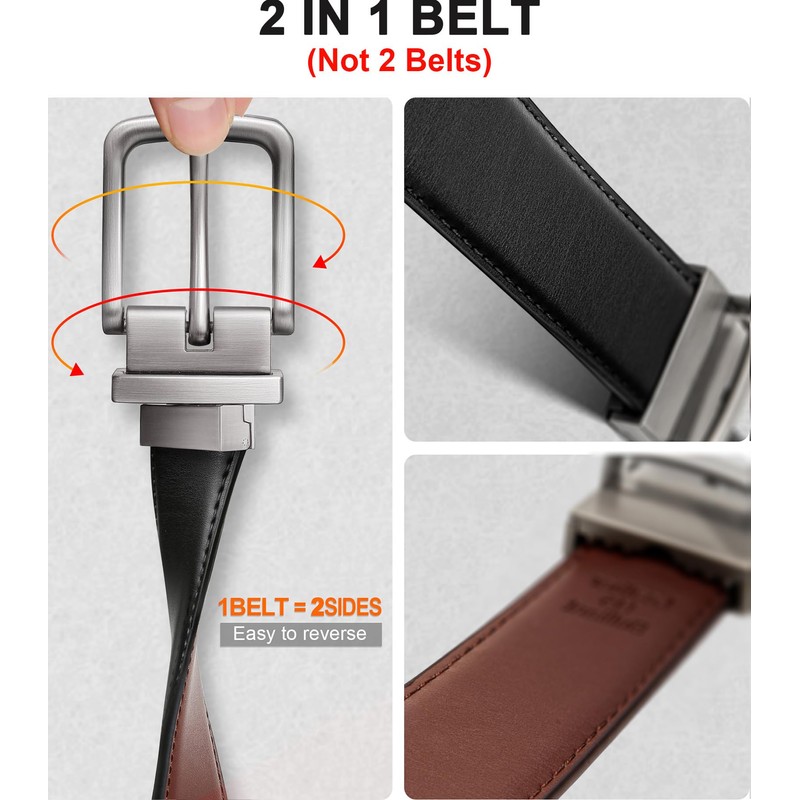 BULLIANT Men's Belt,Reversible Belt Adjustable For Gift Men 1.25”-Cut For