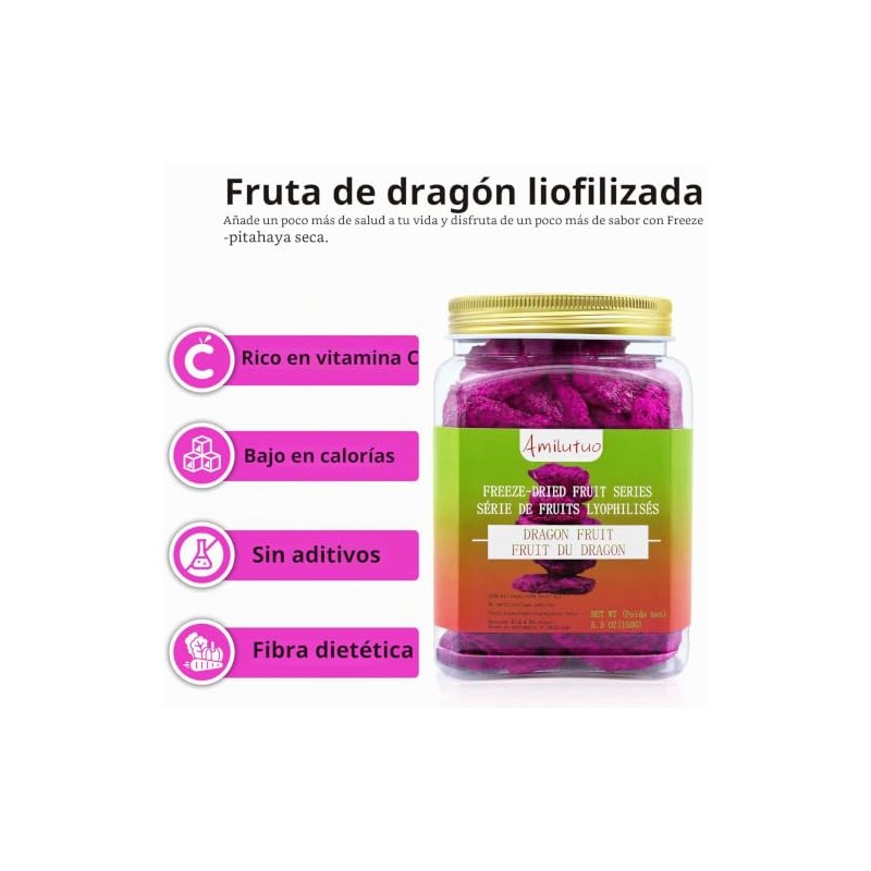Amilutuo Fruta Dragón Cubitos Liofilizada Trozos Congelada 150 Aditivos