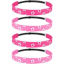 SATINIOR 4 Pieces Non-slip Soccer Headband for Girl Adjustable Football Hairband Sport (Pink)