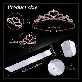 12 Blank Sashes and Tiara Set Prom Queen Satin Sashes for Pageants Rhinestone Tiara Crown White Blank Sash DIY for Birthday Wedding Beauty Pageant Prom Graduation Party Supplies (White, Rose Gold)