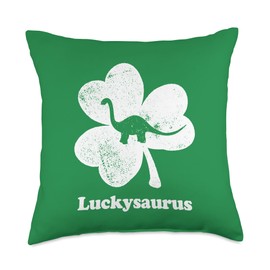 Luckysaurus Lucky Dinosaur Shamrock St Patricks Day Throw Pillow