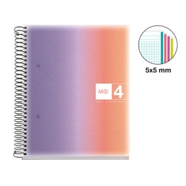 Miquelrius - A5 Notebook Polypropylene Cover 120 Micro Perforated Sheets Grid with 4 Colours for Organization 70gsm Extra Matte Paper 2 Staple Holes