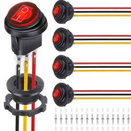 DAOKAI Round Rocker Switch with Shell 2 Position 12V 20A ON Off Waterproof Heavy Duty Illuminated Marine Round Toggle Switch Red LED Lighted for Marine Car RV Truck -5Pcs