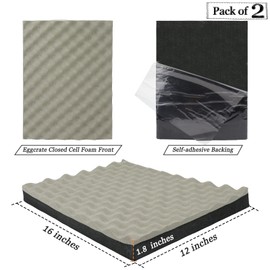 BXI Soundproofing Closed Cell Foam - 2 Pack Self-Adhesive 16'' X 12'' X 1.8'' Thickened Egg Crate Sound Proof Foam - Acoustic Foam Panels Great for Noise & Thermal Insulation (Gray)