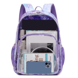 Dafelile Clear Backpacks for Girls Heavy Duty TPU See Through Backpack Transparent Bookbag for Stadium Events, Work, School, and Travel (Purple Butterfly)