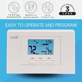 Lux LTX700U-A04 Programmable 7 Day Thermostat, 2 Heat, 1 Cool
