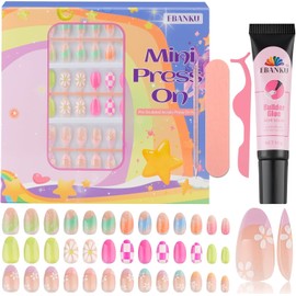 78 piezas de uas postizas para nios, EBANKU, paquete de 3 kits de uas postizas para nios, con flores de colores antiguos para nias de 8 a 12 aos, con adhesivos para uas de gelatina y pegamento para uas.