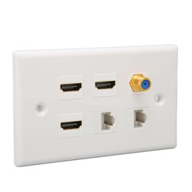6 Ports TV F Head CAT6 Network AV Wall Plate with HD Multimedia Interface Wall Plate for Home, ABS Material, Easy Snap in Fixing Clips, RJ45 Ethernet Jack, 6 Interfaces