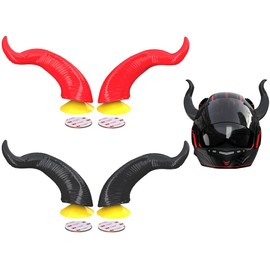 Motorcycle Helmet Horns, Pack of 4 Suction Cup Horn Helmet Decoration, Motorcycle Helmet Decoration, Motorcycle Helmet Devil Demon Horn, Helmet Horns Motorcycle Helmet Ears, for Helmets (Black + Red)
