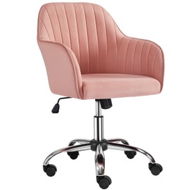 Yaheetech Pink Desk Vanity Chair Comfy Modern Aesthetic Accent Armchair Height Adjustable Swivel Computer Chair for Bedroom or Office