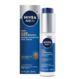 NIVEA MEN Age Defense Instant Hydrating Face Serum for Dry Skin, With Pro-Retinol and Hyaluronic Acid, Facial Serum Helps Reduce Look of Fine Lines and Wrinkles, 1.7 Fl Oz Bottle