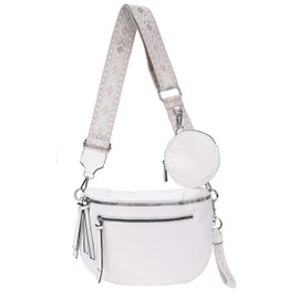 irisaa Umhängetasche Damen Crossbody Bag, 3 in 1 Schultertasche, Bauchtasche mit Reißverschluss und Verstellbarem breitem Gurt, Handtasche für Männer Frauen, DKB Farbe:Weiß Doppel