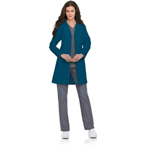 EWC Women's Full Length Lab Coat, 4 Button (Caribbean Blue,
