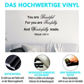 AnFigure Wall Stickers for Women, Bible Verses Wall Decor, Quotes Biblical Motivational Woman Kids Teens John Lord Stick and Peel Vinyl Art Home Decor Stickers Psalm 139:14 You are Beautiful 28"X16"