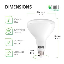 Sunco Lighting 24 Pack BR30 LED Bulbs, Indoor Flood Lights 11W Equivalent 65W, 3000K Warm White, 850 LM, E26 Base, 25,000 Lifetime Hours, Interior Dimmable Recessed Can Light Bulbs - UL & Energy Star