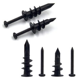 ISPINNER 20pcs #6#8 Black Self Drilling Plastic Drywall Anchors with Screws, Self Tapping Sheetrock Anchors Hanging and Mounting 50-75lbs (10 Pack)