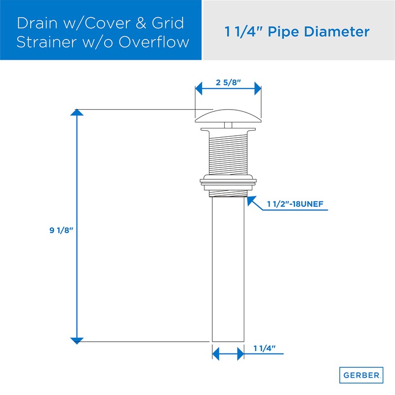 Gerber 1-1/4 in. Grid Bathroom Sink Drain Without Overflow, Brushed
