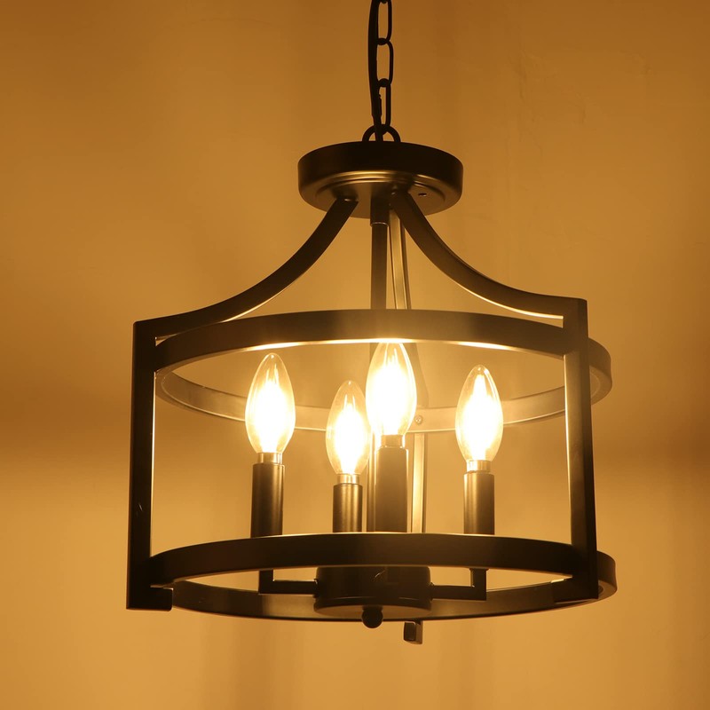 WBinDX 4-Light Farmhouse Chandelier, Modern Hanging Pendant Lighting, Convertible Semi