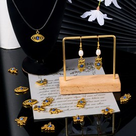 Spritewelry 50pcs Tibetan Evil Eye Charms Antique Golden Alloy Evil Eye Bead Pendant Vintage Fatima Symbol Charms for Necklace Bracelet Earring Keychain Jewelry Making