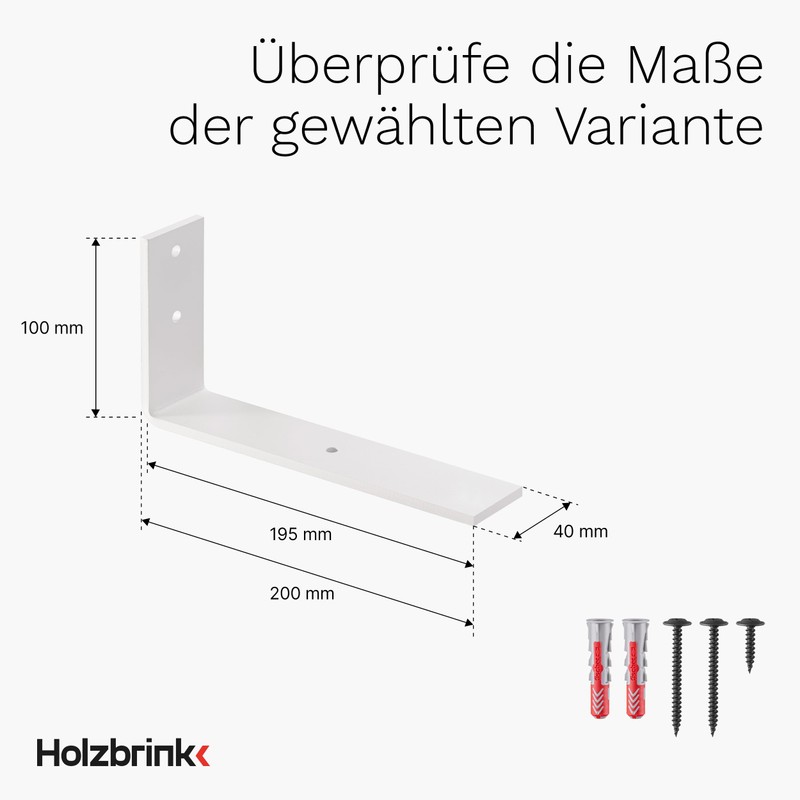 HOLZBRINK HLR-L-200-9016 Metal Shelf Brackets for Wall Shelf Brackets White