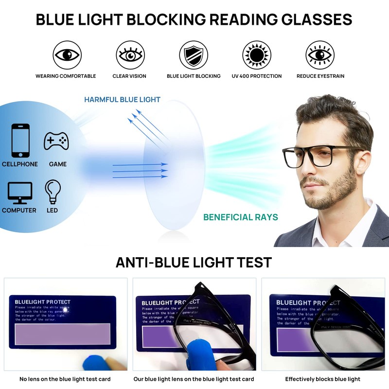 OCCI CHIARI Bifocal Blue Light Glasses 2.5 Mens Large Blue