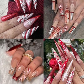 6 Sheets Christmas Snowflake Bow Nail Art Stickers Snowflake Nail Decals Winter Holiday Nail Art Design Stickers Xmas Cute Nail Stickers for Women and Girls Acrylic Nail Art DIY Decoration