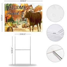 Yard Sign Welcome Fall Harvest Farm Barn Cow Corrugated Board Lawn Sign with H Stakes Holder Weather Resistant Grass Sign for Yard Garden Thanksgiving Harvesting Season Party Supplies Decor 18x24 Inch