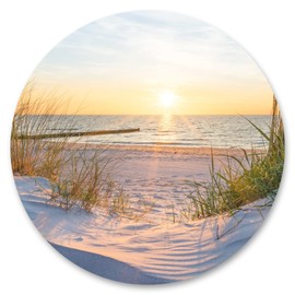 Muralo Sticker Circle Beach Sea Sunset Dunes Landscape Sky Nature 3D Wall Decoration Sticker Living Room Bedroom Width 100 cm x Height 100 cm