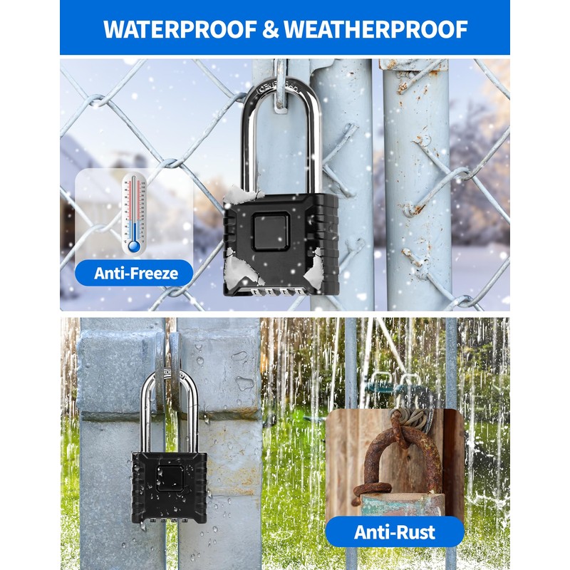 LUNEKUCK 2 Pcs Long Shackle Heavy Duty Combination Padlocks Outdoor